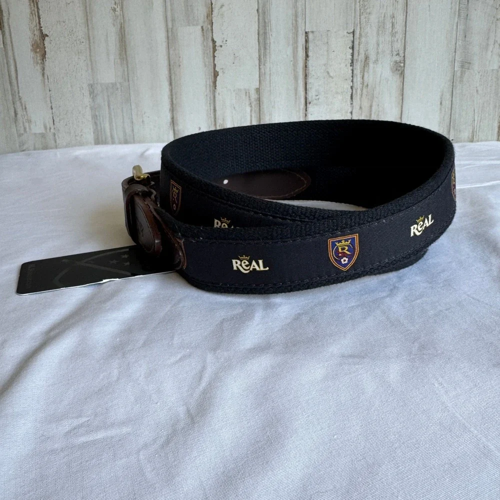 NWT Vineyard Vines Belt Men 42 Black Real SLC Dress Belt Soccer Preppy USA MLS